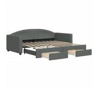 vidaXL Lit de jour avec gigogne et tiroirs Tissu gris foncé 90 x 190 cm