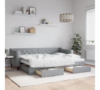 vidaXL Lit de Jour avec Lit Gigogne et Tiroirs, Canapé-lit avec Rangement, Lit d'Invité, Meuble de Chambre à Coucher Salon, Moderne, Gris Clair 80x200 cm Tissu