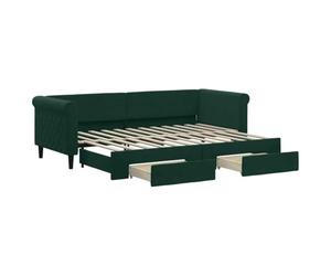 vidaXL Lit de Jour avec Lit Gigogne et Tiroirs, Canapé-lit avec Rangement, Lit d'Invité, Meuble de Chambre Salon, Moderne, Vert Foncé 80x200cm Velours