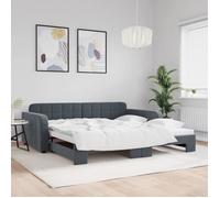 Lit de jour avec lit gigogne gris foncé 100x200 cm velours, canapé-lit, canapé-lit confortable, lit de jour gigogne, 3196937