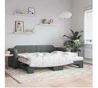 vidaXL Lit de Jour avec Lit Gigogne, Canapé-lit, Lit d'Invité, Meuble de Chambre à Coucher Salle de Séjour, Moderne, Gris Foncé 90x200 cm Tissu