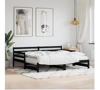 vidaXL Lit de Jour avec Lit Gigogne, Canapé-lit, Cadre de Lit d'Invité, Lit d'Appoint de Salon Salle de Séjour Intérieur, Noir 90x200 cm Bois de Pin Massif