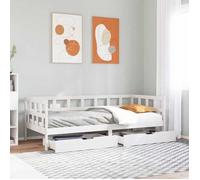 vidaXL Lit de jour avec tiroirs blanc 80x200 cm bois de pin massif, canapé-lit, lit de repos, lit de jour avec rangement, 3302086