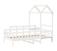 vidaXL Lit de jour convertible avec toit en bois massif pour enfants, blanc, 203,2 x 200,7 cm, canapé invité, soirée pyjama, cadre en bois