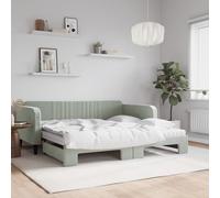 Vidaxl Lit De Jour Et Gigogne Et Matelas Gris Clair 100x200 Cm Velours Multicolore