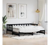 Vidaxl Lit De Jour Avec Lit Gigogne Noir 90x200 Cm Bois De Pin Massif Marron