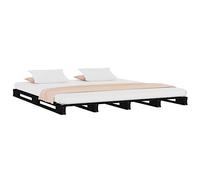 vidaXL Lit de Palette Sommier à Lattes Lit Double Lit Adulte Cadre à Lattes sur Pied Chambre à Coucher Intérieur Noir 140x190 cm Bois de Pin Massif
