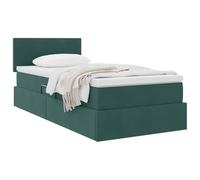 vidaXL Lit de rangement 90 x 190 cm Velours Vert foncé – Matelas inclus, coffre hydraulique