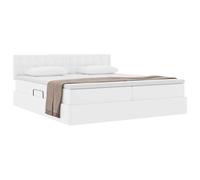 vidaXL Lit de Rangement Blanc Pur 200 x 200 cm Cuir synthétique, Lit de Stockage Moderne, Matelas en Mousse, Design Gain de Place, Levage hydraulique, mobilier Fonctionnel
