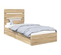 vidaXL Lit de Rangement Chêne Sonoma 100 x 200 cm Bois d'ingénierie, Cadre de lit Tendance, Design rectangulaire Moderne, mobilier Compact, Solution Gain de Place Efficace