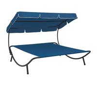 Vidaxl Lit De Repos D'extérieur Avec Auvent Bleu Bleu