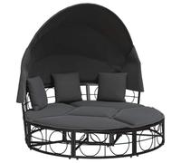 vidaXL Lit de repos d'extérieur avec auvent et coussins en résine tressée
