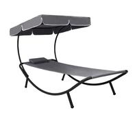 Lit de Repos d'Extérieur avec Auvent et Oreiller Noir Chaise Longue vidaXL