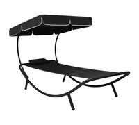 Vidaxl Lit De Repos D'extérieur Avec Auvent Et Oreiller Noir Noir