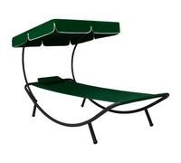 vidaXL Lit de repos d'extérieur avec auvent et oreiller Vert