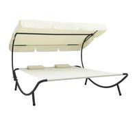Vidaxl Lit De Repos D'extérieur Avec Auvent Et Oreillers Blanc Crème Blanc