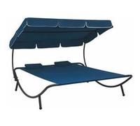 vidaXL Lit de repos d'extérieur Chaise longue 313523 avec auvent et oreillers Bleu