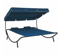 vidaXL Lit de repos d'extérieur Chaise longue 313523 avec auvent et oreillers Bleu