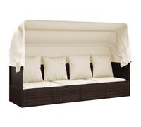 Lit de salon d extérieur toit et coussins Marron Résine tressée beige G