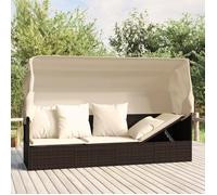 vidaXL Lit de salon d'extérieur toit et coussins Marron Résine tressée, mobilier de jardin, meuble de patio, canapé de jardin, mobilier d'extérieur Marron