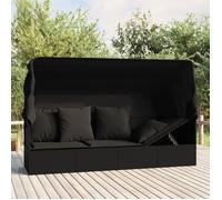 vidaXL Lit de salon d'extérieur toit et coussins Noir Résine tressée 319569