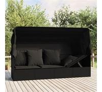 vidaXL Lit de salon d'extérieur toit et coussins Noir Résine tressée319569 noir G
