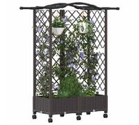 vidaXL Lit Élevé avec Treillis et Toit Marron 124 x 40 x 129 cm PP, Jardinière Moderne, surélevée avec Toit, Mobile, pour Herbes, légumes, idées de Jardinage Urbain