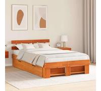 vidaXL Lit en Bois de pin Massif avec tiroirs - Marron ciré - 140 x 190 cm - Un Meuble Comfy pour la Chambre, Solution de Sommeil Moderne et Simple