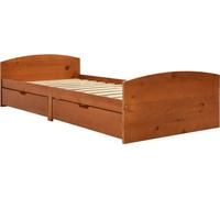 vidaXL Lit en bois massif avec 2 tiroirs pin brun miel 90x200 cm