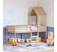 vidaXL Lit haut avec toit 80x200 cm bois de pin massif, lit, cadre de lit, lit mezzanine, meuble de chambre à coucher, 3282010 Beige