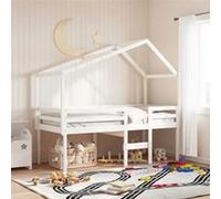 vidaXL Lit haut avec toit blanc 90x190 cm bois de pin massif, lit, cadre de lit, lit mezzanine, meuble de chambre à coucher, 3282059 Blanc