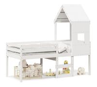 Vidaxl Lit Haut Avec Toit Blanc 90x200 Cm Bois De Pin Massif Blanc