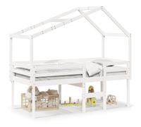 Vidaxl Lit Haut Avec Toit Blanc 90x200 Cm Bois De Pin Massif Blanc
