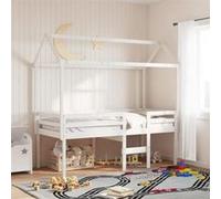 Vidaxl Lit Haut Avec Toit Blanc 90x200 Cm Bois De Pin Massif Blanc