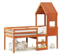 Vidaxl Lit Haut Avec Toit Cire Marron 90x190 Cm Bois De Pin Massif Marron