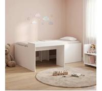 vidaXL Lit Haut pour Enfants avec Bureau Blanc 90 x 200 cm, Cadre de lit Moderne et Robuste pour Petits espaces, Meuble Multifonctionnel, Solution Gain de Place pour Studios