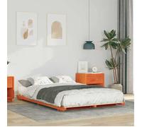 vidaXL Lit marron ciré 140 x 190 cm en pin massif, style japandi, profil bas, facile à assembler. Meuble pour la chambre, 873078