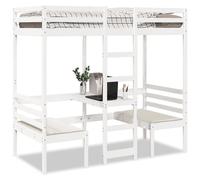 Lit mezzanine avec bureau et chaises blanc 80x200 cm pin massif, cadre de lit mezzanine, cadre de lit de cabine, cadre de lit mezzanine simple