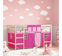 vidaXL Lit Mezzanine Enfants et Rideaux, Lit Surélevé pour Enfants avec Échelle, Meuble de Rangement Chambre, Moderne, Rose 90x190 cm Bois Pin Massif