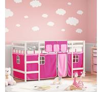 vidaXL Lit Mezzanine Enfants et Rideaux, Lit Surélevé pour Enfants avec Échelle, Meuble de Rangement Chambre, Moderne, Rose 90x200 cm Bois Pin Massif