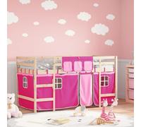 Lit mezzanine enfants avec rideaux sans matelas rose 90x200cm