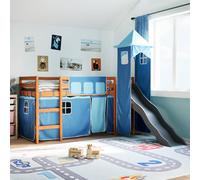 Vidaxl Lit Mezzanine Enfants Avec Tour Bleu 90x190 Cm Bois Pin Massif Marron