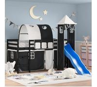 Vidaxl Lit Mezzanine Enfants Avec Tour Blanc/Noir 90x190 Cm Pin Massif Blanc