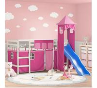 vidaXL Lit Mezzanine Enfants avec Tour, Lit Surélevé pour Enfants avec Échelle, Meuble de Rangement Chambre, Moderne, Rose 3207068