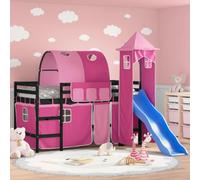 Kinderhoogslaper met toren 90x190 cm massief grenenhout roze3207116