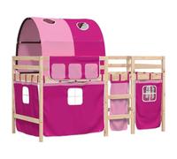 vidaXL Lit Mezzanine Enfants avec Tunnel, Lit Intermédiaire avec Rangement, Meuble de Chambre à Coucher, Moderne, Rose 90x200cm Bois Pin Massif