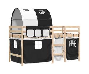 vidaXL Lit Mezzanine Enfants avec Tunnel, Lit Intermédiaire avec Rangement, Meuble de Chambre à Coucher, Moderne, Blanc/Noir 90x190 cm Pin Massif