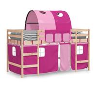 vidaXL Lit Mezzanine Enfants avec Tunnel, Lit Surélevé pour Enfants avec Échelle, Meuble de Rangement Chambre, Moderne, Rose 90x200 cm Bois Pin Massif