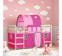 Lit Mezzanine Enfants avec Tunnel, Lit Surélevé pour Enfants avec Echelle, Meuble de Rangement Chambre, Moderne, Rose 80x200 cm Bois Pin Massif