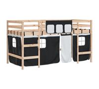 vidaXL Lit Mezzanine Enfants et Rideaux, Lit Surélevé pour Enfants avec Échelle, Meuble de Rangement Chambre, Moderne, Blanc